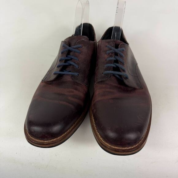 Cole Haan Dress Shoes Men 9 Burgundy Distressed Leather Lace-Up Round Toe Derbys